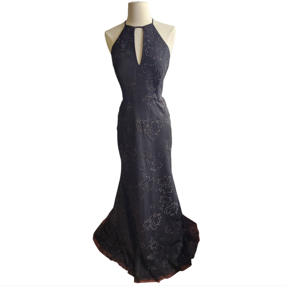 Hayley Paige Occasions Black Backless Halter Gown